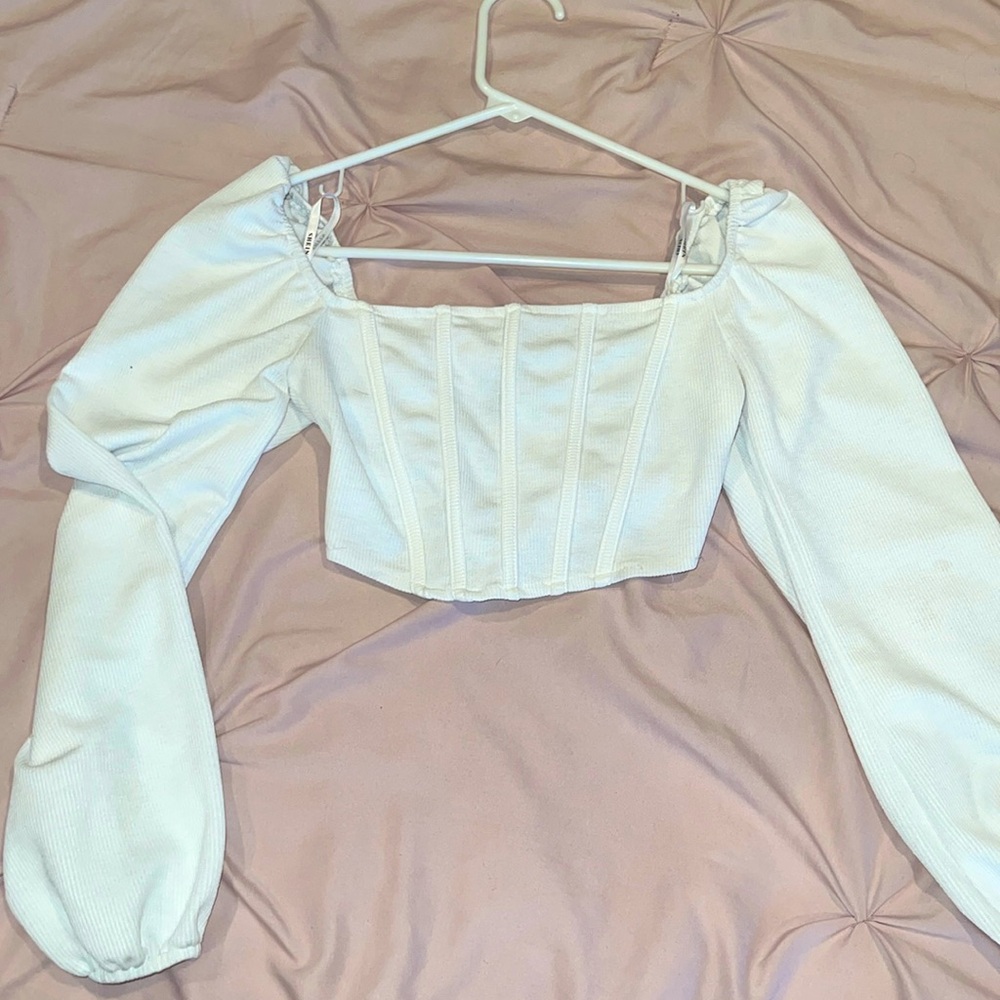 Crop Top Long Sleeve Shirt With Corset Top